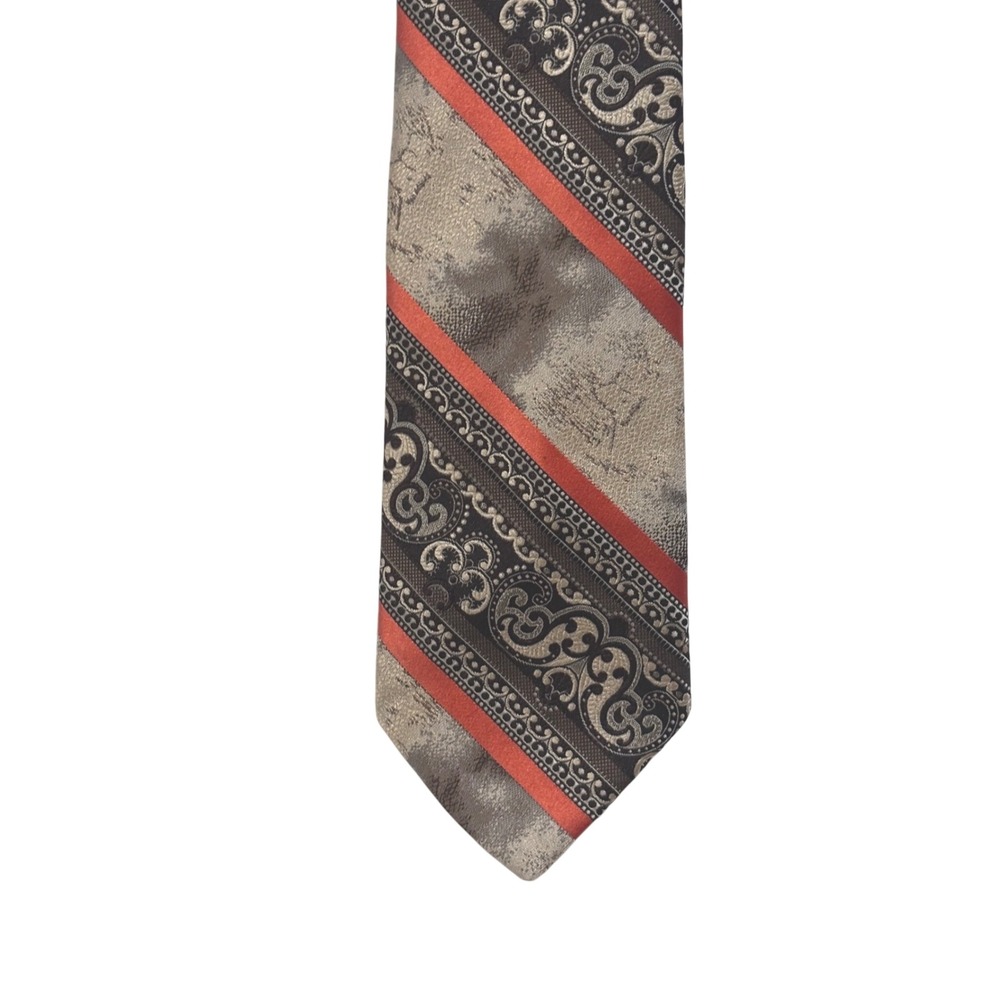 Vintage Beau Brummell Casualaire Mens Tie Brown Paisley Scrollwork 4" MCM 70's